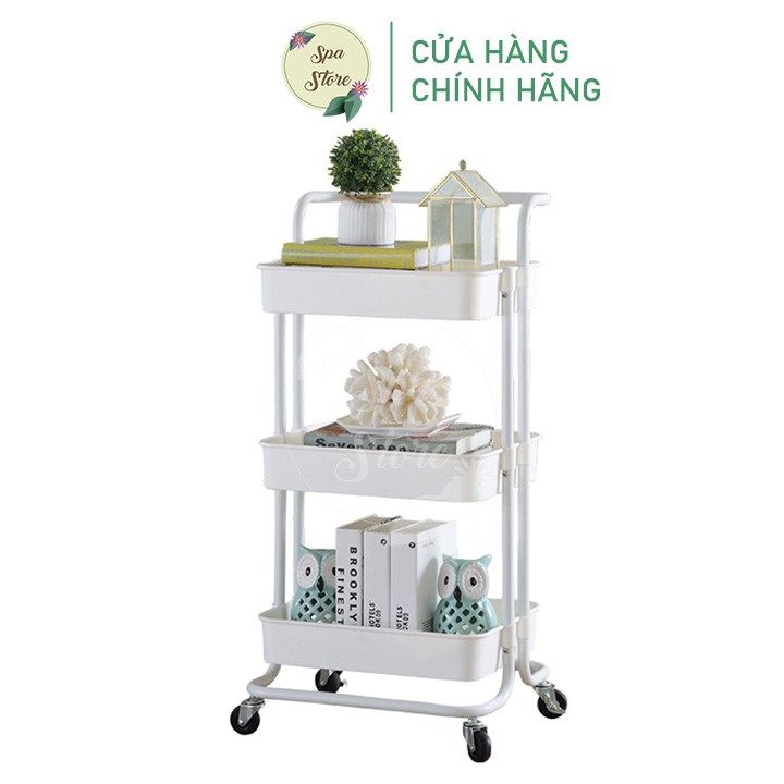 Xe Đẩy 3 Tầng Trang Trí Tiện Lợi Cao Cấp Chính Hãng Đa Năng Nhựa ABS Có Bánh Xe Chịu Lực 50kg  Hồng Xanh Trắng 42*35*87