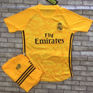 QUẦN ÁO BÓNG ĐÁ THỂ THAO REAL MÀU VÀNG CAM MỚI 2019-2020