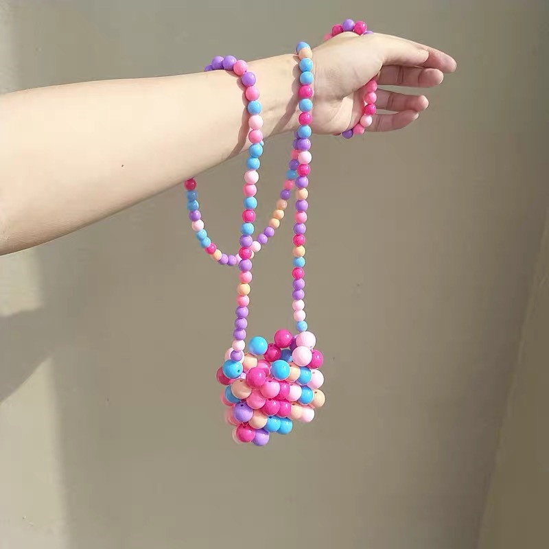 Túi đeo chéo mini đính hạt ngọc trai giả thủ công thời trang retro mùa hè 2021 sang trọng