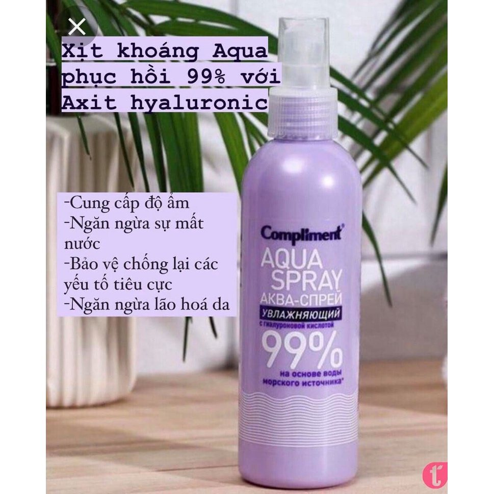 1 CHAI XỊT KHOÁNG PHỤC HỒI DA, NGĂN NGỪA LÃO HÓA COMPLIMENT AQUA SPRAY 99% 200ML HÀNG NGA CHÍNH HÃNG - 10739