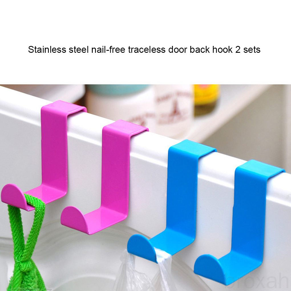 2pcs Over Door Hooks Stainless Steel Cabinet Drawer Hanging Hooks Office Kitchen Towel Coat Hanger broxah