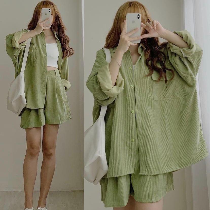 Sét Sm nhung tăm + quần short
