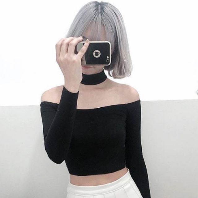 Áo croptop nữ kiểu trễ vai tay dài dáng ôm Phiong sg