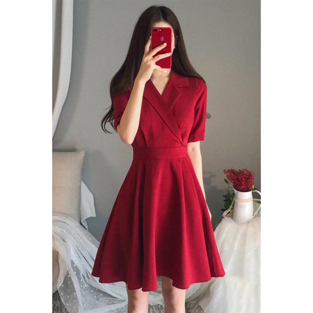 Váy cho con ti, dáng xòe, cổ bẻ