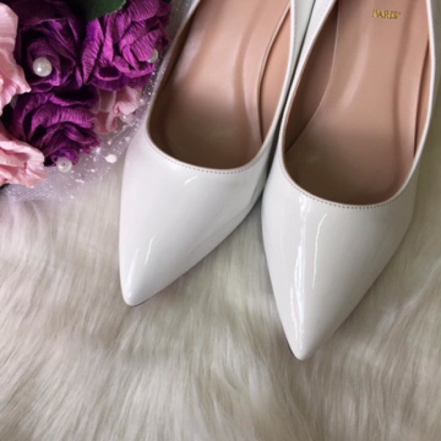 Giày cao gót đế đỏ màu trắng da bóng 7_8p