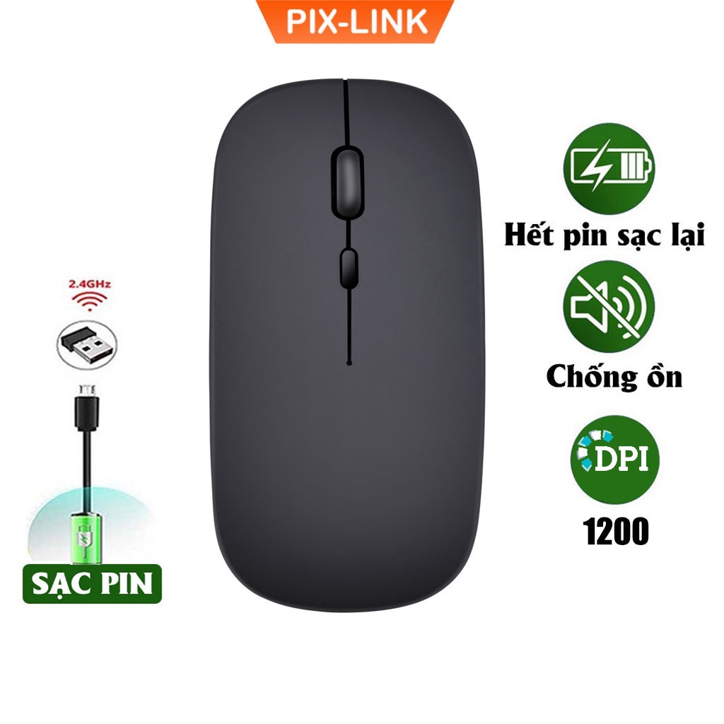 Chuột không dây sạc pin 2.4GHz PIX-LINK P1 siêu mỏng ko gây tiếng ồn sạc 1 lần dùng 1 tuần cho Laptop PC Tivi