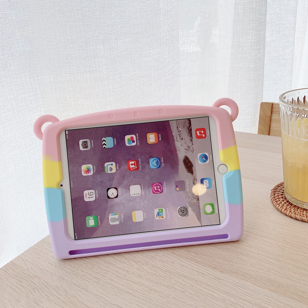 Ốp Máy Tính Bảng Tpu Silicon Mềm Chống Rơi In Hình Gấu Cầu Vồng Cho Ipad Mini123 Mini45 Ipad 5 / 6 / 2017 / 2018 / Pro 9 7 10.2