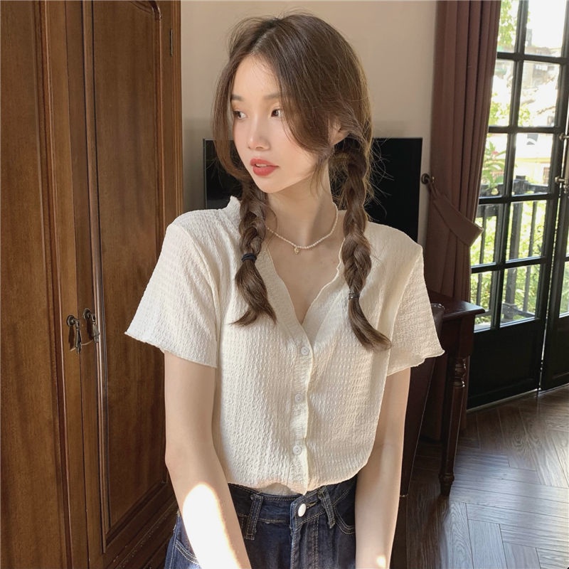 Áo Thun Tay Ngắn Cổ Chữ V Thời Trang Hàn Quốc Sành Điệu Cho Nữ