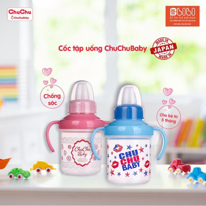 Cốc tập uống nước ChuChubaby (200ml) 5m+ màu hồng, màu xanh