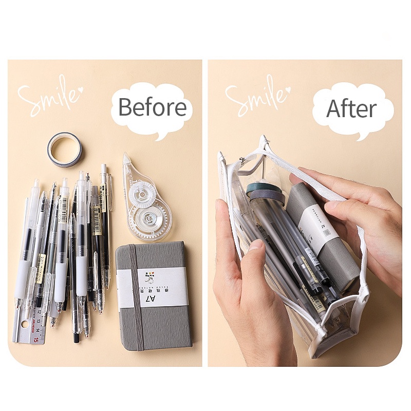 Hộp Bút Trong Suốt cute,Túi đựng bút bằng PVC trong suốt có khóa kéo chống nước hồng xanh đỏ xanh vàng sinh viên văn phòng nghiên cứu máy tính để bàn văn phòng phẩm