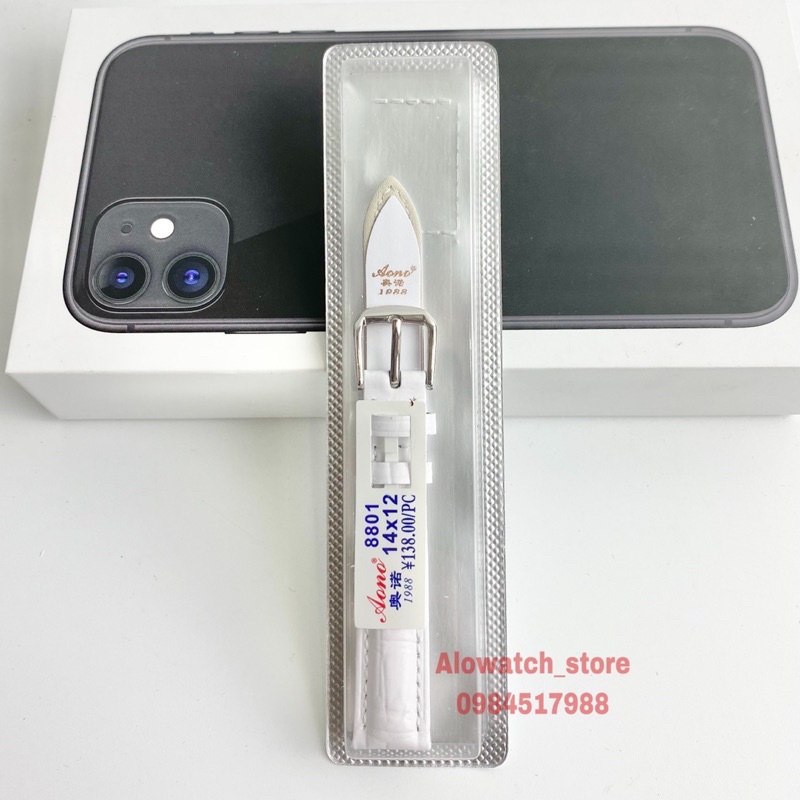 Dây da đồng hồ nam nữ Vân cá sấu có hộp đủ size 12mm > 24mm