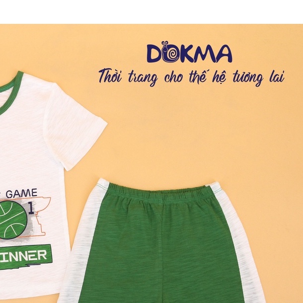 Bộ cộc tay bé trai 2-6 tuổi hãng Dokma, Bộ hè cho bé hình ngộ nghĩnh vải cotton xước co giãn tốt thấm hút mồ hôi tốt