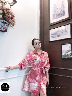 Váy sơ mi lụa dáng dài túi hộp (Ảnh thật)
