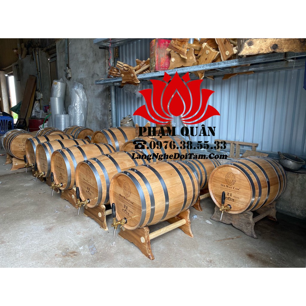 thùng đựng rượu gỗ Sồi đỏ 200 lít kèm vòi mạ crom