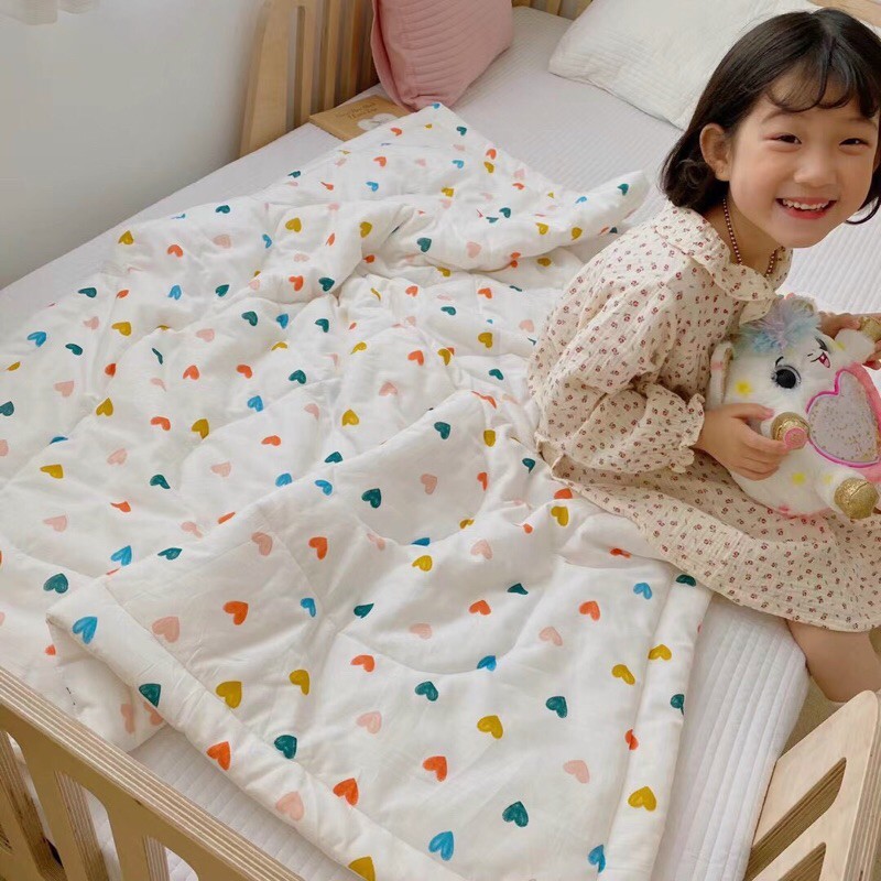 Chăn (Mền) hè cho bé đi học, Chất liệu Cotton sợi tre cao cấp 1m5x2m (Nhiều màu)