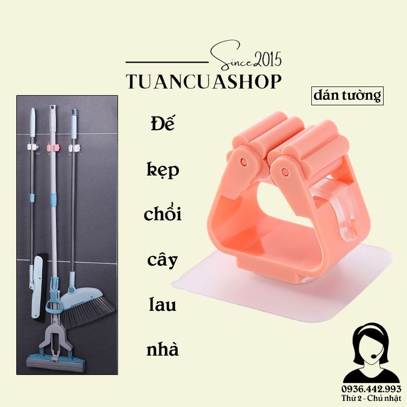 Móc dán tường kẹp giữ cây lau nhà, móc treo chổi chịu lực 6kg (C5)