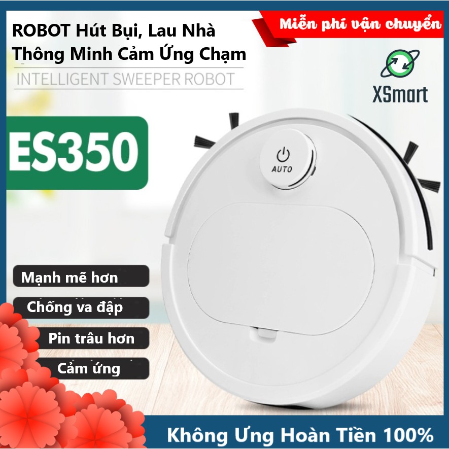 Robot Hút Bụi Lau Nhà Thông Minh ES350 PRO Cao Cấp 3 Trong 1, Cảm Biến Chạm, Chống Va Chạm Thông Minh Có Led