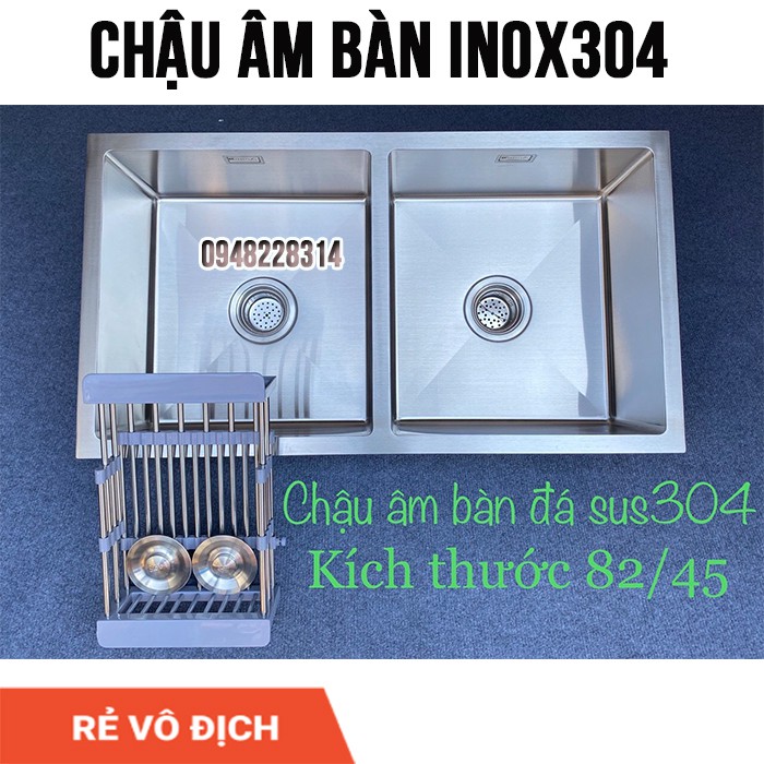 Chậu rửa bát âm bàn 2 hố SUS304