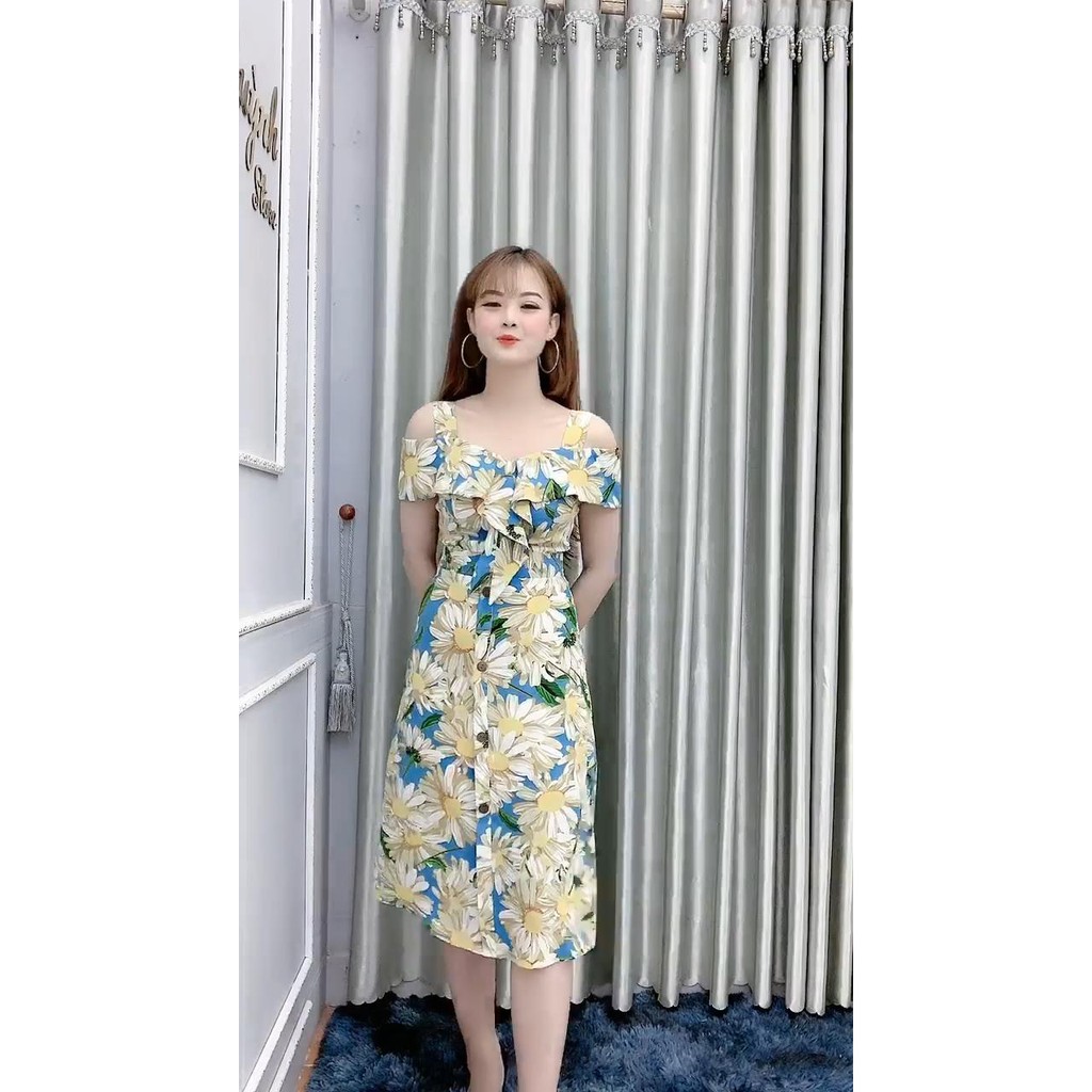 Đầm Nữ Dự Tiệc, Váy Nữ Hoa Cúc Trễ Vai, Váy Hoa Nhí Sang Chảnh V04 | BigBuy360 - bigbuy360.vn
