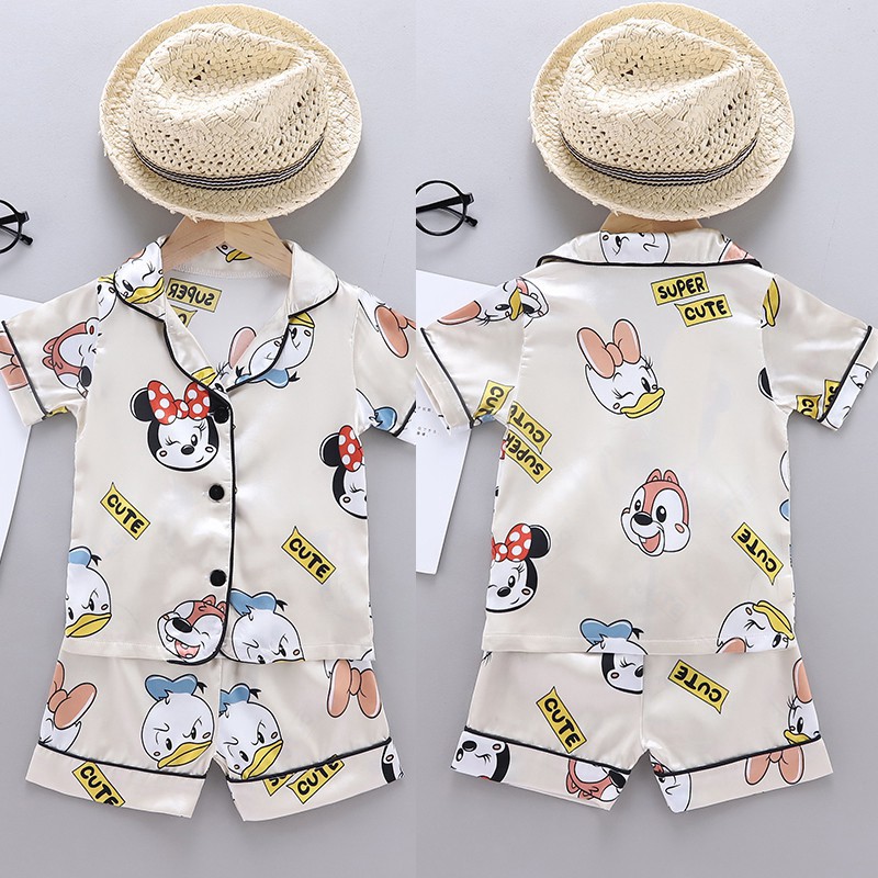 Bộ Đồ Ngủ Ngắn Tay In Hình Chuột Mickey Dành Cho Bé Trai Và Bé Gái Từ 0-6 Tuổi