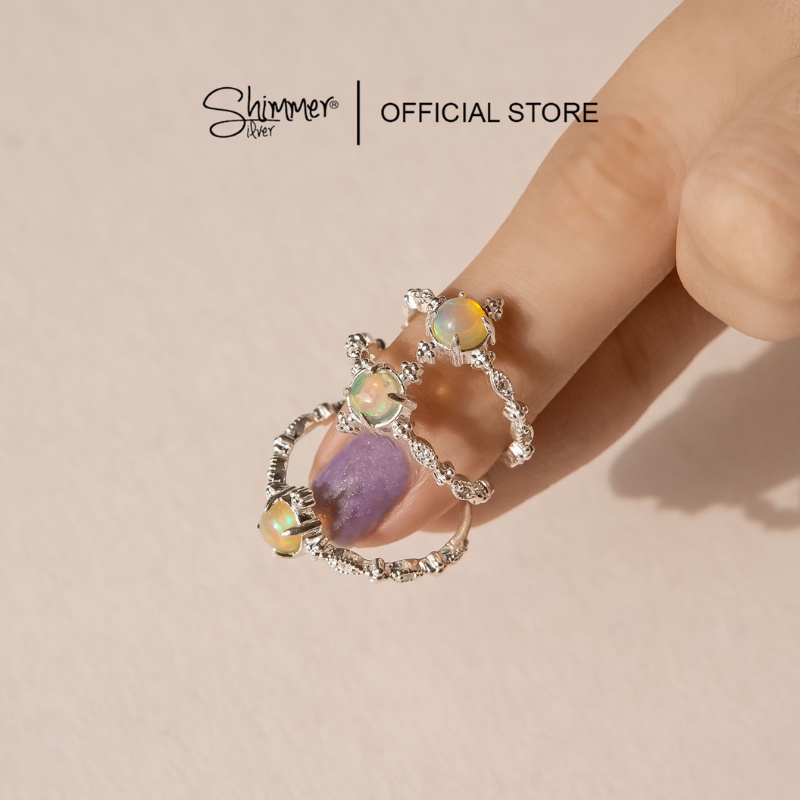 Nhẫn Nữ Bạc 925 Cao Cấp SHIMMER SILVER - Đá Thiên Nhiên LUNA OPAL Phong Thủy May Mắn Năng Lương Không Kị Mệnh