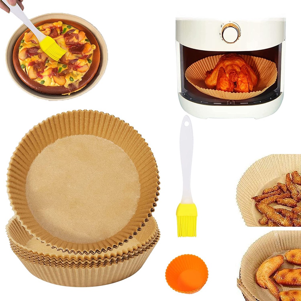 Set 50 Giấy nến lót nồi chiên không dầu vàng/ Miếng lót nướng không dính thấm dầu hình tròn 20cm hình dạng khuôn bánh.