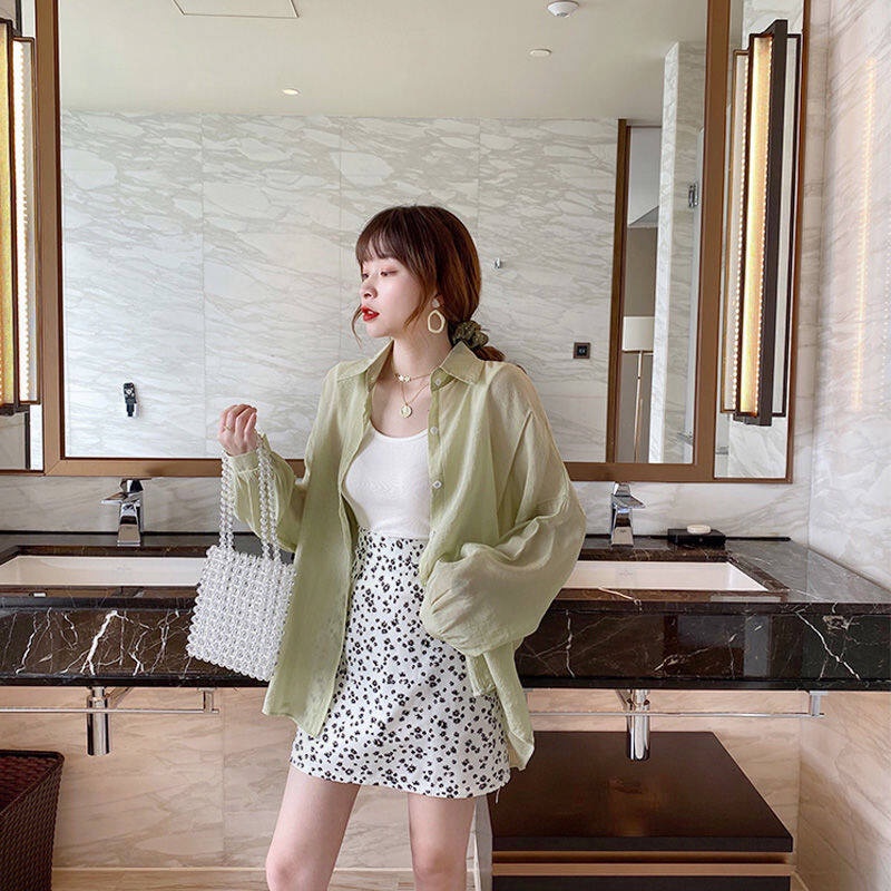 Áo sơ mi IELGY chiffon tay dài dáng rộng màu sắc ngọt ngào thời trang mùa hè cho nữ