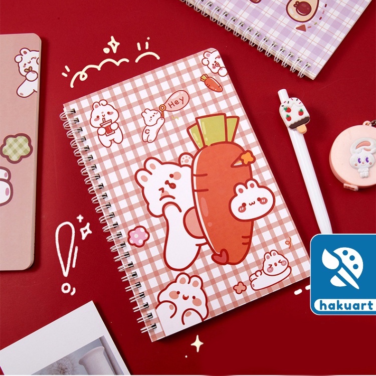 Sổ lò xo A5 Bìa hoạt hình cute 120 trang giấy kẻ dòng màu kem bo góc - Văn phòng phẩm Hakuart