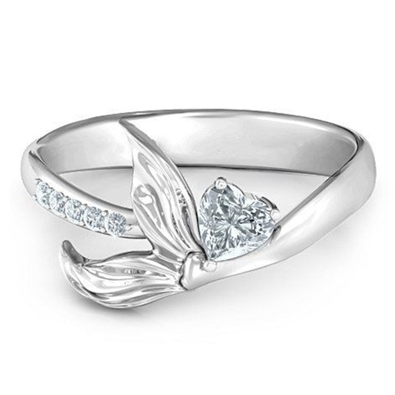 Aifei Jewellery Women Ring Heart Fish Tail Mosaic Diamond 925 Sterling Silver R931