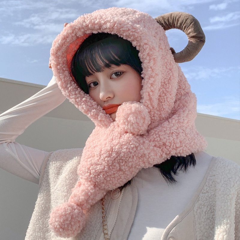 Mũ Trùm Đầu Kèm Khăn Choàng Lông Nhung Dễ Thương Xinh Xắn
