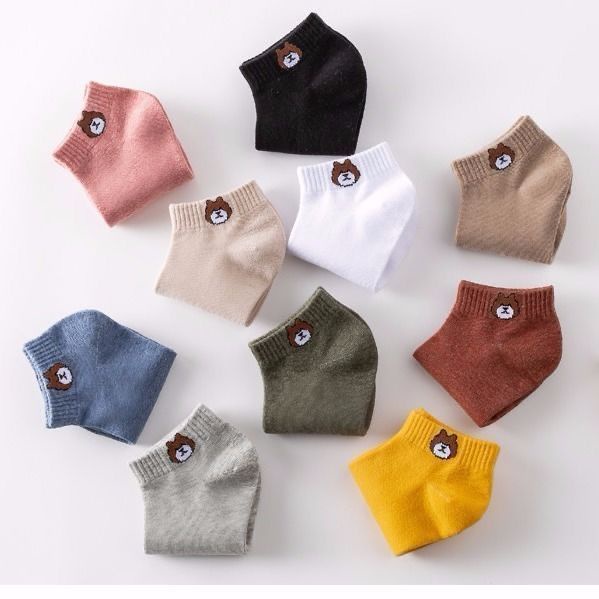 Combo 10 Đôi Tất Gấu Cổ Ngắn Brown Chất Cotton Co Giãn Thoáng Khí Khử Mùi - Vớ Nam Nữ Nhiều Màu Kèm Túi Zip _ TSDL44