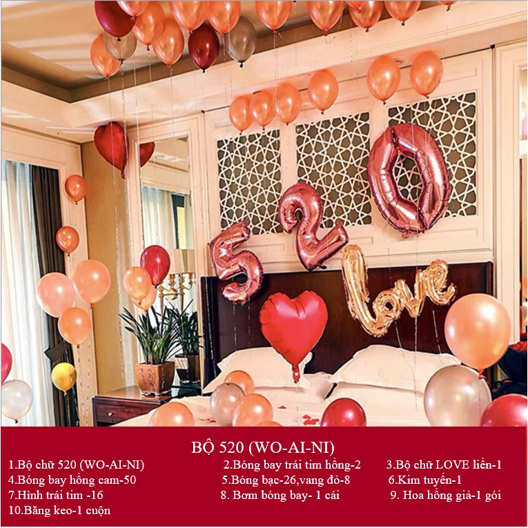 Set bóng bay trang trí phòng cưới đủ phụ kiện, dễ làm [Tặng kèm bơm và keo] mã BSH B