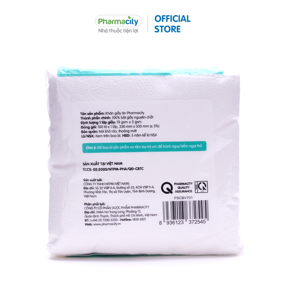 Khăn giấy ăn Pharmacity (Gói 100 tờ)