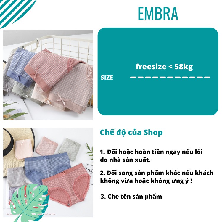 Quần Lót Nữ Embra Siêu Thoáng Hoạ Tiết Caro  Viền Ren Vải Cotton Kháng Khuẩn EB004 | BigBuy360 - bigbuy360.vn