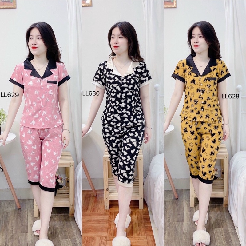 Đồ bộ mặc nhà PZM quần lửng siêu xinh, chất lụa thái mềm, mịn ko không nhăn nhàu