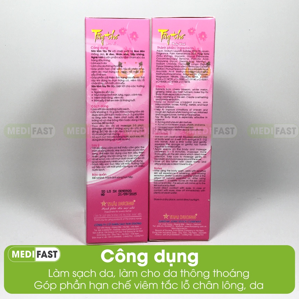 Sữa tắm Tây Thi dưỡng da, ngừa mụn toàn thân - Chính hãng Sao Thái Dương -Tuýp 200g