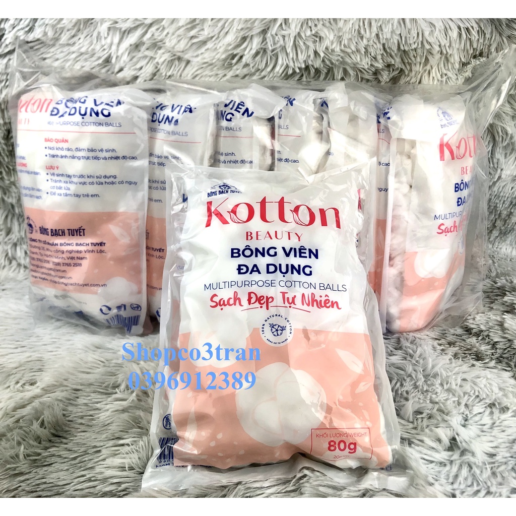 BÔNG VIÊN TIỆN DỤNG COTTON 80G/ GÓI KOTTON BEAUTY - BÔNG GÒN DẠNG VIÊN TIỆN DỤNG GÓI 80g CHÍNH HÃNG BÔNG BẠCH TUYẾT