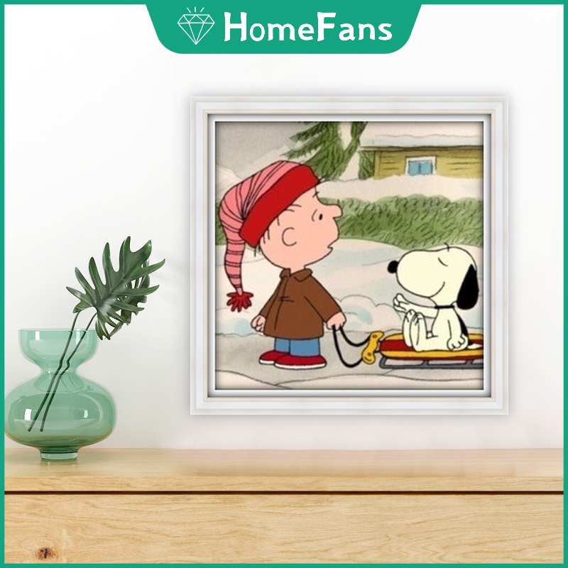 Bộ Tranh Đính Đá 5D Tự Làm Hình Snoopy 40x40cm Trang Trí Nhà Cửa