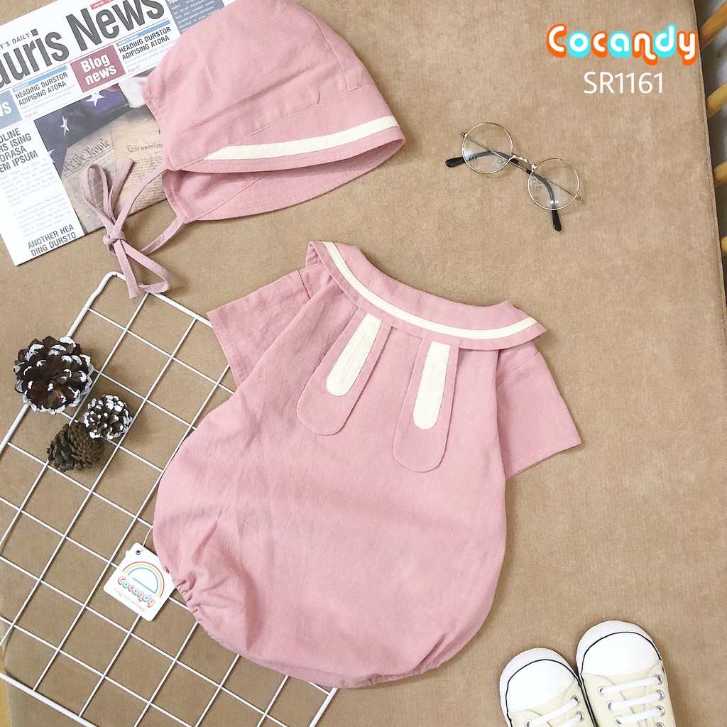 Set bodysuit đũi hồng tai thỏ kèm mũ cho bé của COCANDY mã SR116137