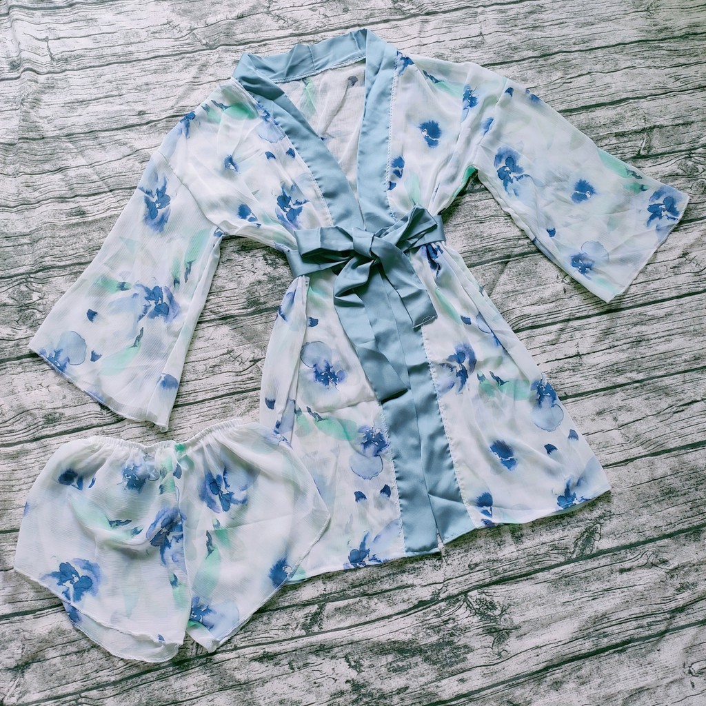 [Mã BMLT30 giảm đến 30K đơn 299K] Áo Choàng Ngủ Nữ SOJUN Vải Voan Phối Satin Kèm Quần | BigBuy360 - bigbuy360.vn