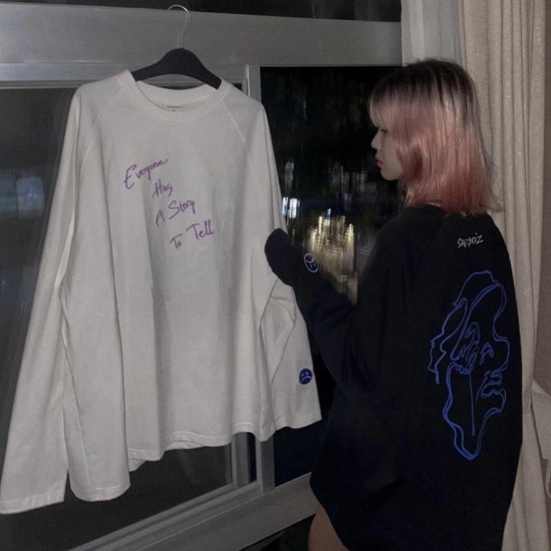 Áo sweater dài tay ống rộng unisex dáng thụng dưới 80kg chất thun jumestore - Áo sweater dài tay Sadboiz Sad Story