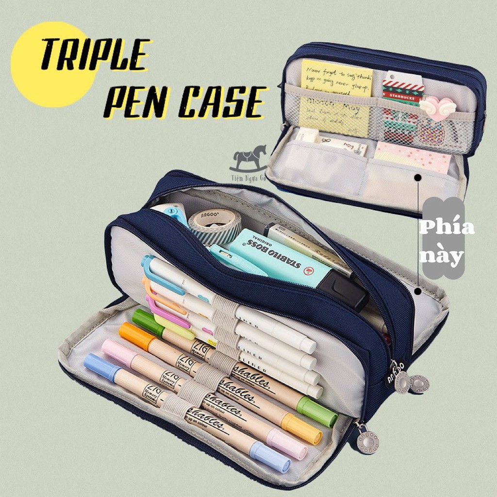 Túi Bút Vải Triple Pen Case, Túi Bút Vải, Hộp Bút Vải Canvas, Nhiều Ngăn Đa Năng Nhiều Ngăn Dễ Thương Cho Học Sinh