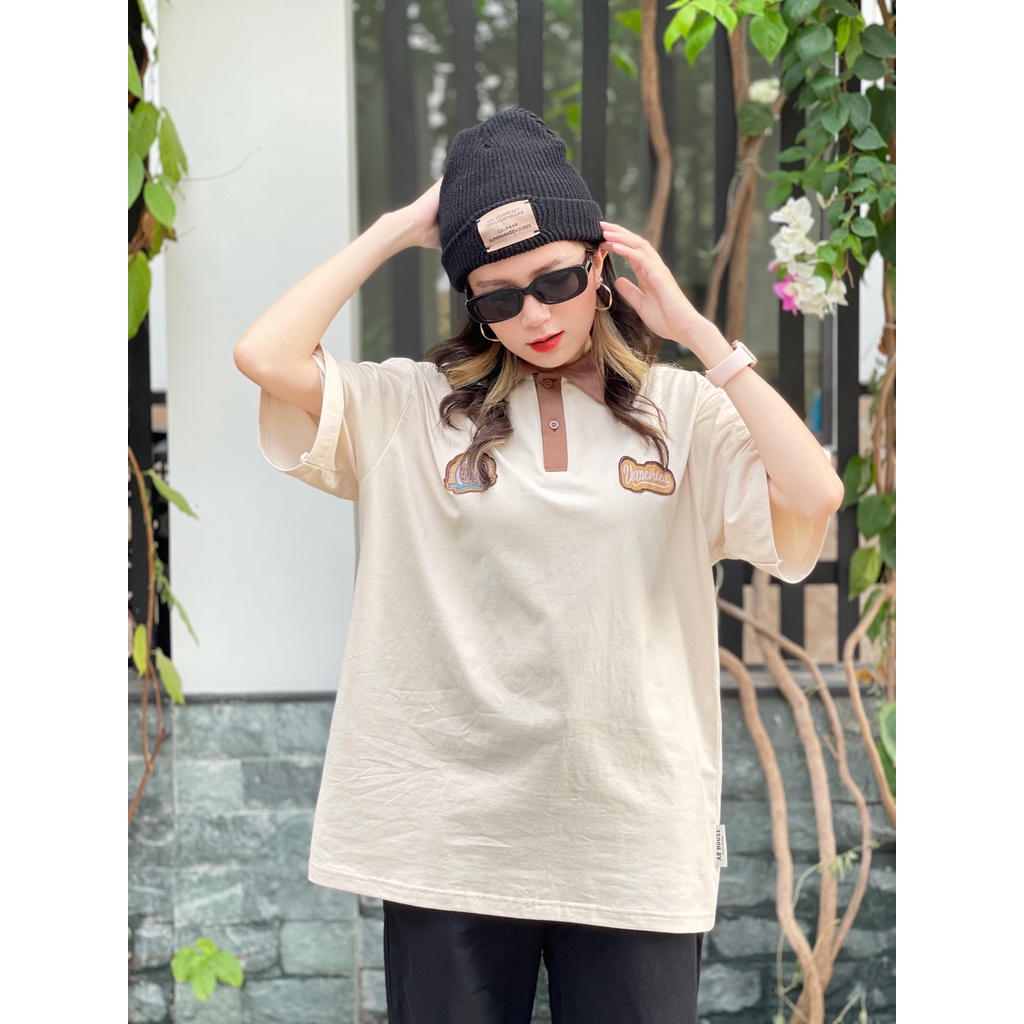 Áo thun polo VERN 23 tay lỡ form rộng unisex nam nữ Ulzzang (Ảnh thật/Có sẵn)