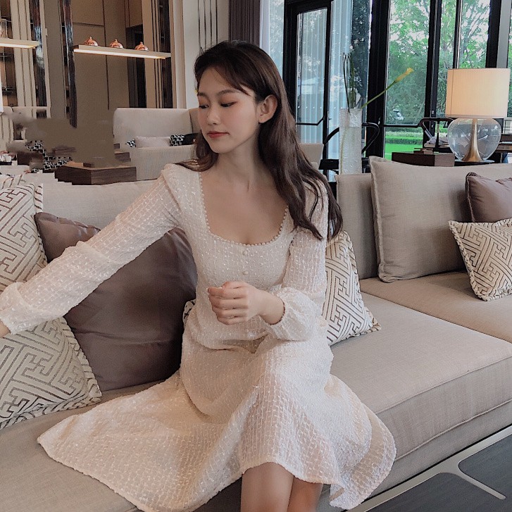 Đầm váy dự tiệc tiểu thư tay dài phối ngực Ulzzang | BigBuy360 - bigbuy360.vn