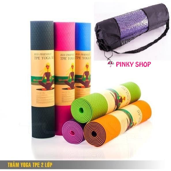 Thảm tập Gym Yoga 8mm tại nhà cao cấp chống trơn trượt hút mồ hôi dày đẹp TPE Hàn Quốc [tặng túi đựng] Pinky Shop Mã TYG