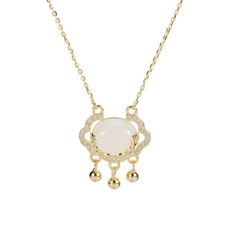 Vòng cổ Mặt Ổ Khóa Màu Trắng Phong Cách Trung Hoa Thời Trang