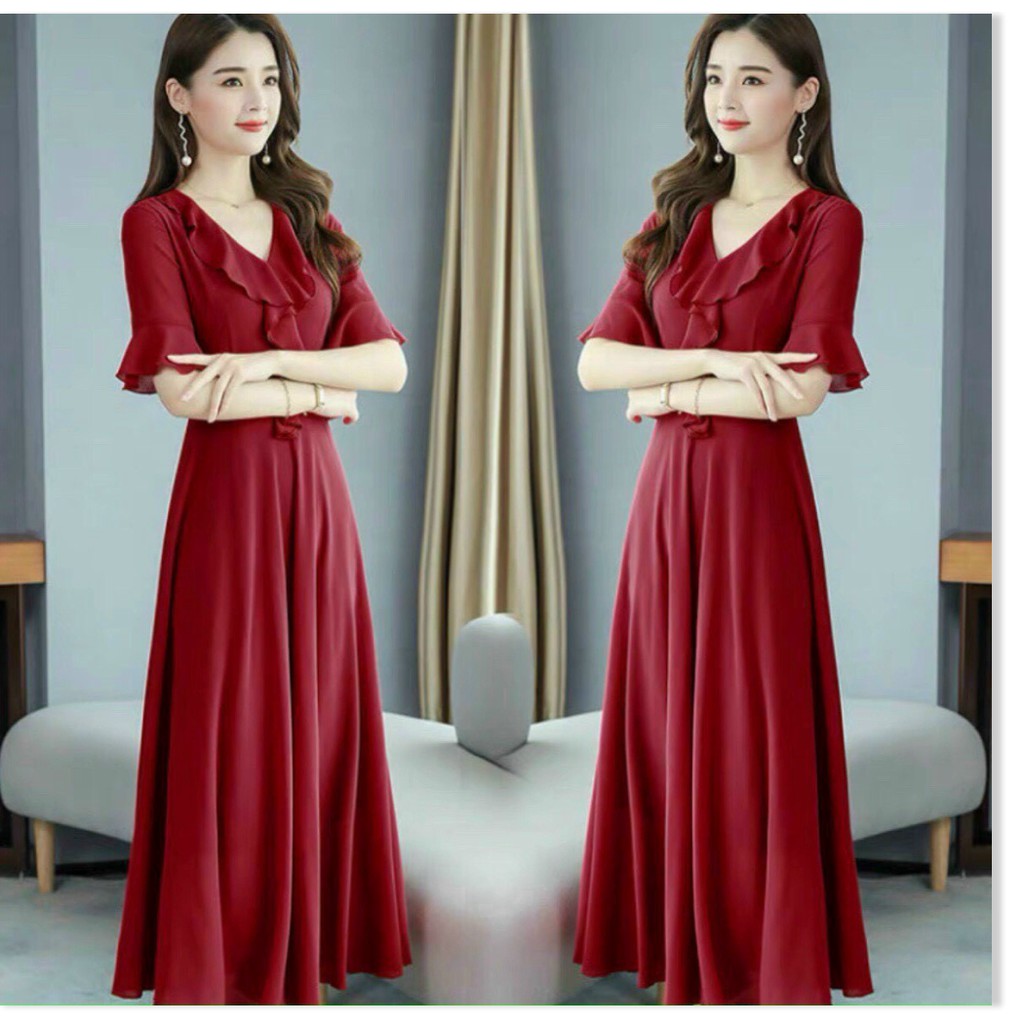 ĐẦM  XÒE TAY LỠ CỔ V THỜI TRANG ĐẲNG CẤP TINH TẾ