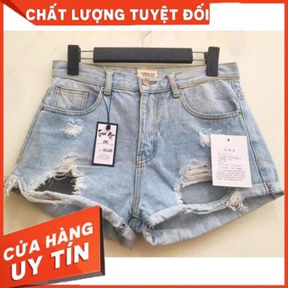 Quần short jean nữ bạc rách xoắn gấu