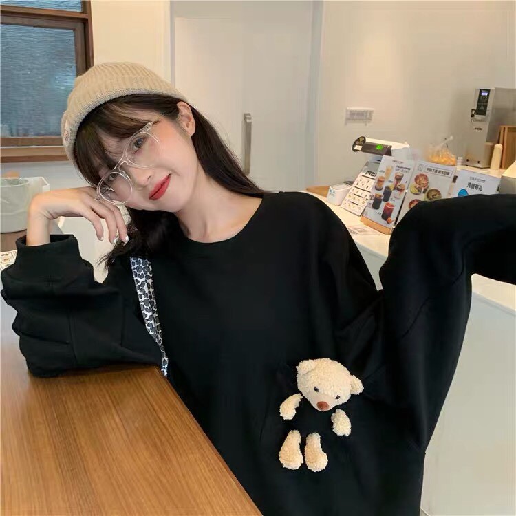 (TẶNG GẤU BÔNG) ÁO SWEATER NỮ kèm GẤU trơn thu đông unisex 2020 - ÁO NỈ GẤU TEDDY BEAR TÚI THỤNG ĐEN | TRẮNG | TÍM ullza | BigBuy360 - bigbuy360.vn