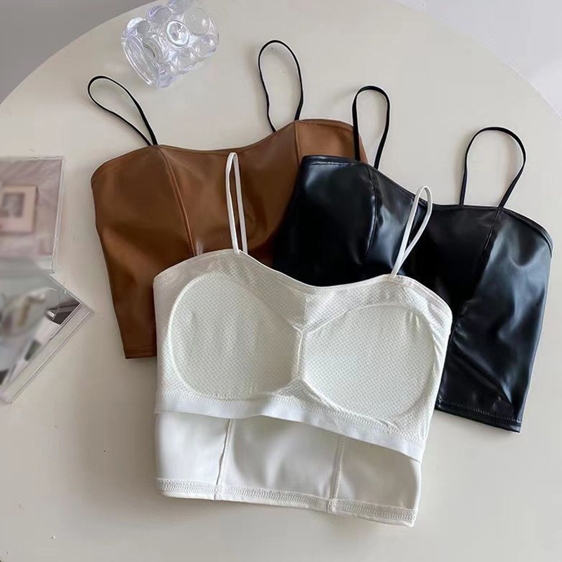 Áo Croptop Áo Tank Top Nữ Sát Nách Chất Da PU Thiết Kế Màu Trơn Thanh Lịch